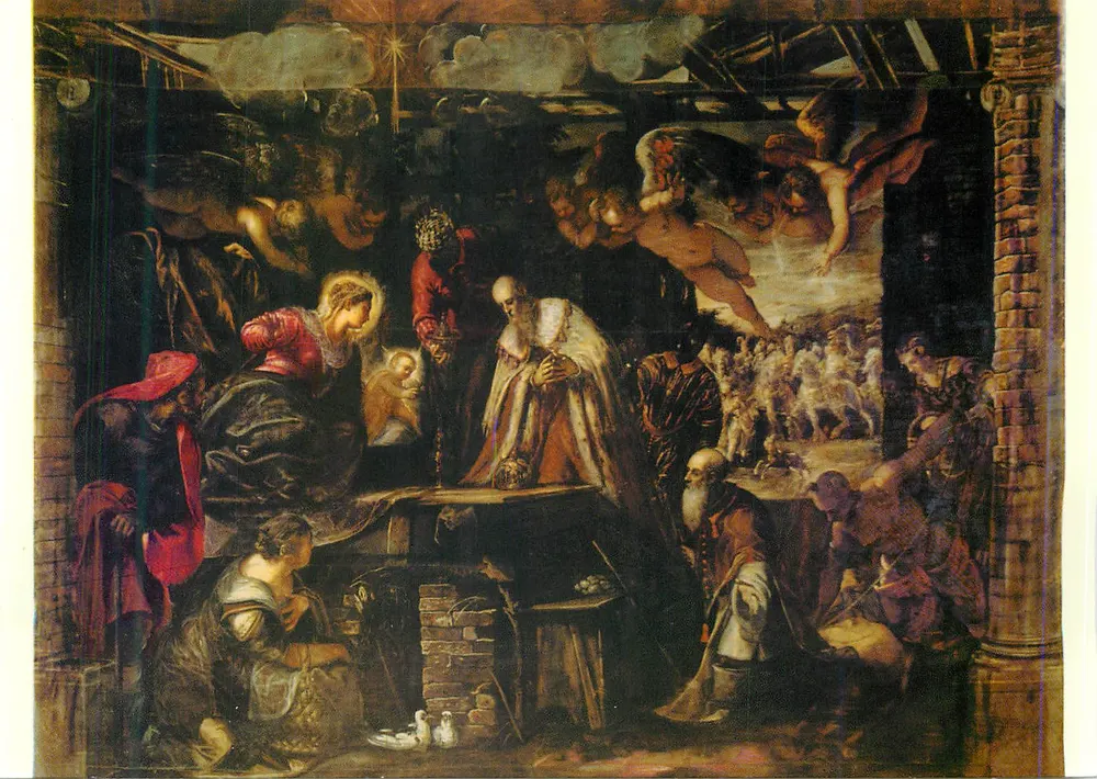 Natividade — cena da Igreja de San Giorgio Maggiore — editor desconhecido, número de série não visível - Frente