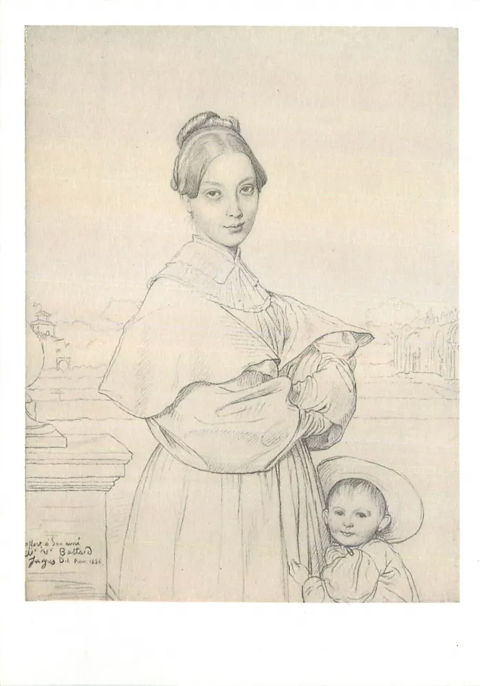 Frau und Kind — Tuschezeichnung — Anges Del Pano 1836 - Vorderseite
