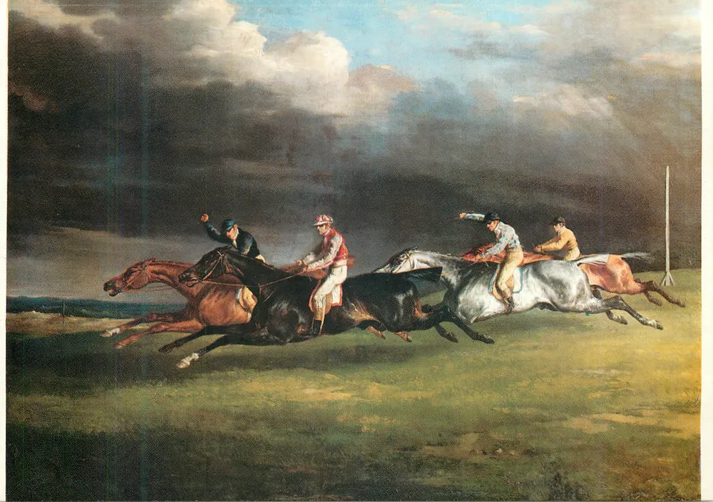 Corrida de cavalos — pintura — editor e número de série não legíveis - Frente