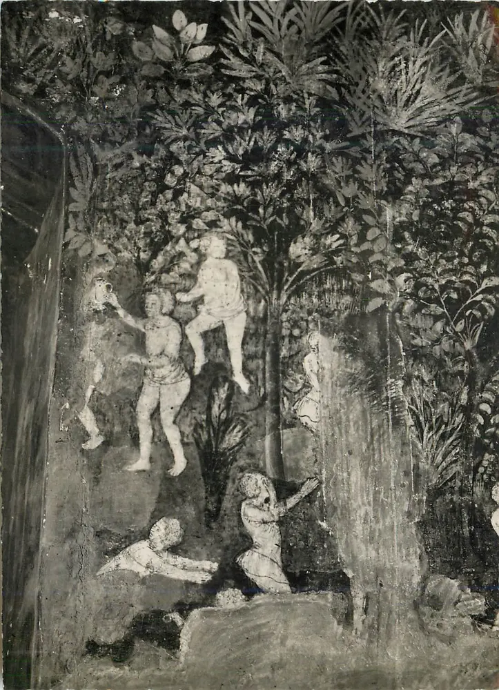 Fresko der Waldlandschaft — menschliche Figuren in einer tropischen Landschaft — unbekannter Verlag, Seriennummer nicht lesbar - Vorderseite