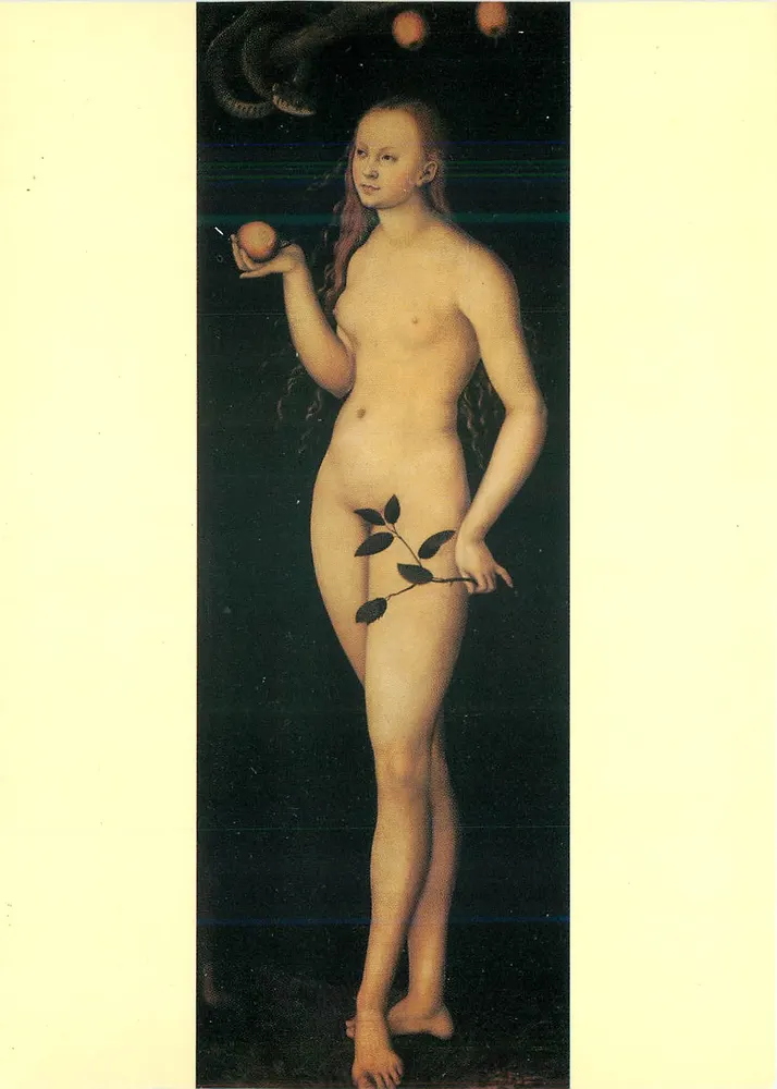 Éve — após o pecado — reprodução de uma pintura de Quentin Metsys - Frente