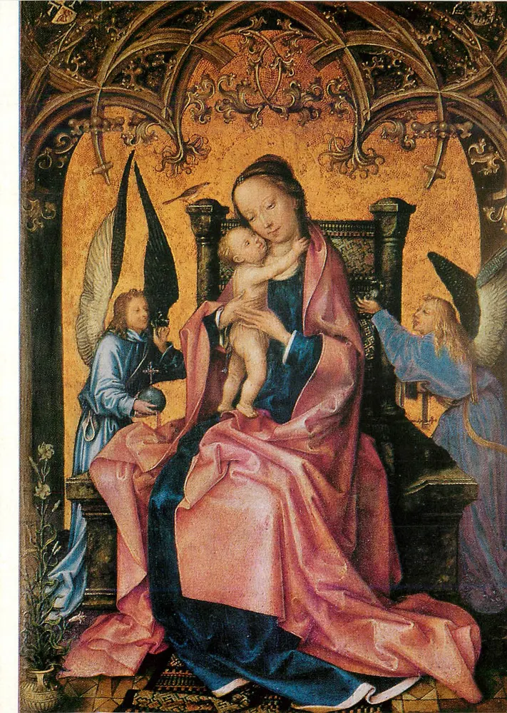 Vierge à l'Enfant assise — anges — style gothique flamand — éditeur inconnu - Recto