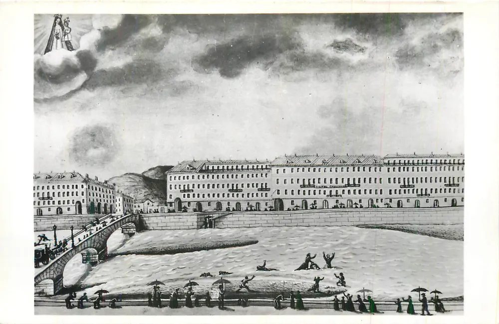 Vue de la rivière et du pont — illustration historique — éditeur inconnu - Recto