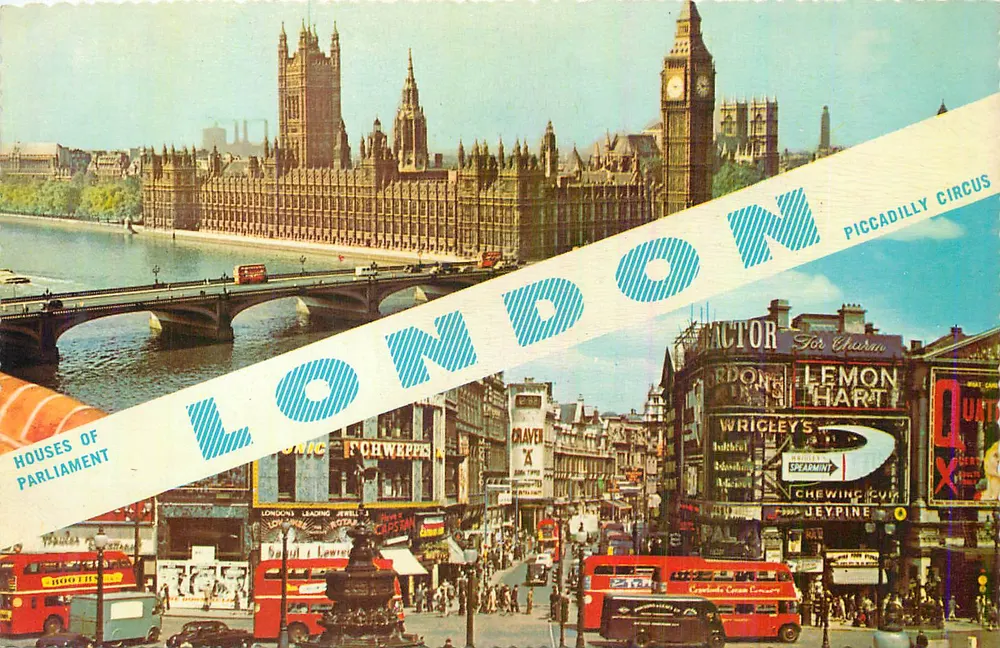 London — Panoramablick auf das Parlament und Piccadilly Circus — Verlag nicht sichtbar - Vorderseite