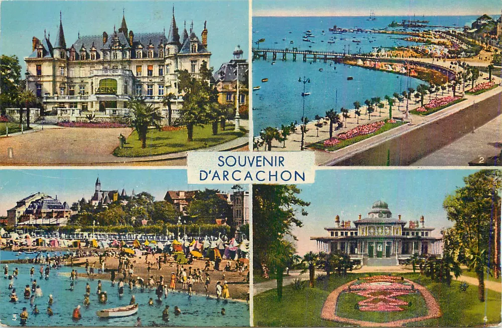 Casino de Arcachon — Vista panorâmica do porto e das praias — Lembrança de Arcachon - Frente