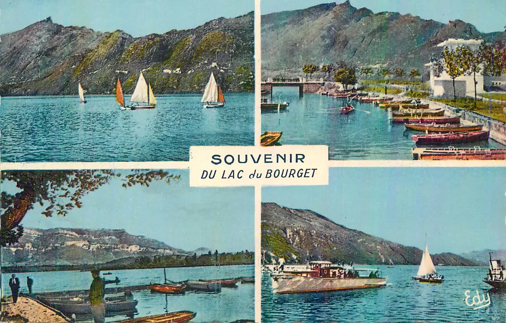 Lago Bourget — vista panorâmica com barcos a vela e embarcações — editor Edy, número de série não visível - Frente