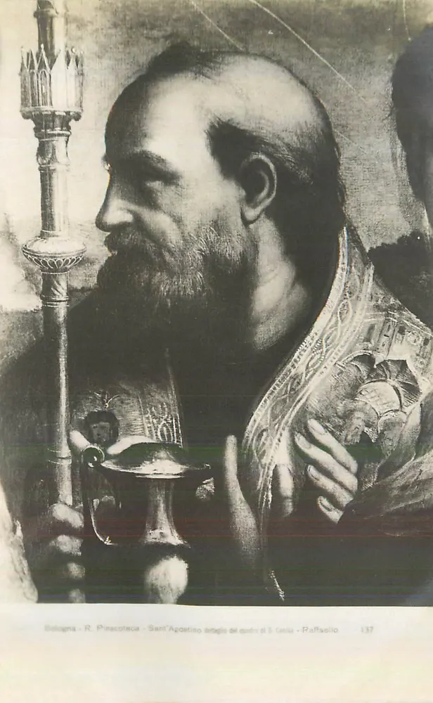 Sant'Agostino detalhe do quadro de S. Cecília — Raffaello — Bologna, R. Pinacoteca - Frente