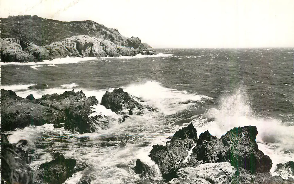 Costa rocosa — olas rompientes — editor no identificable - Anverso