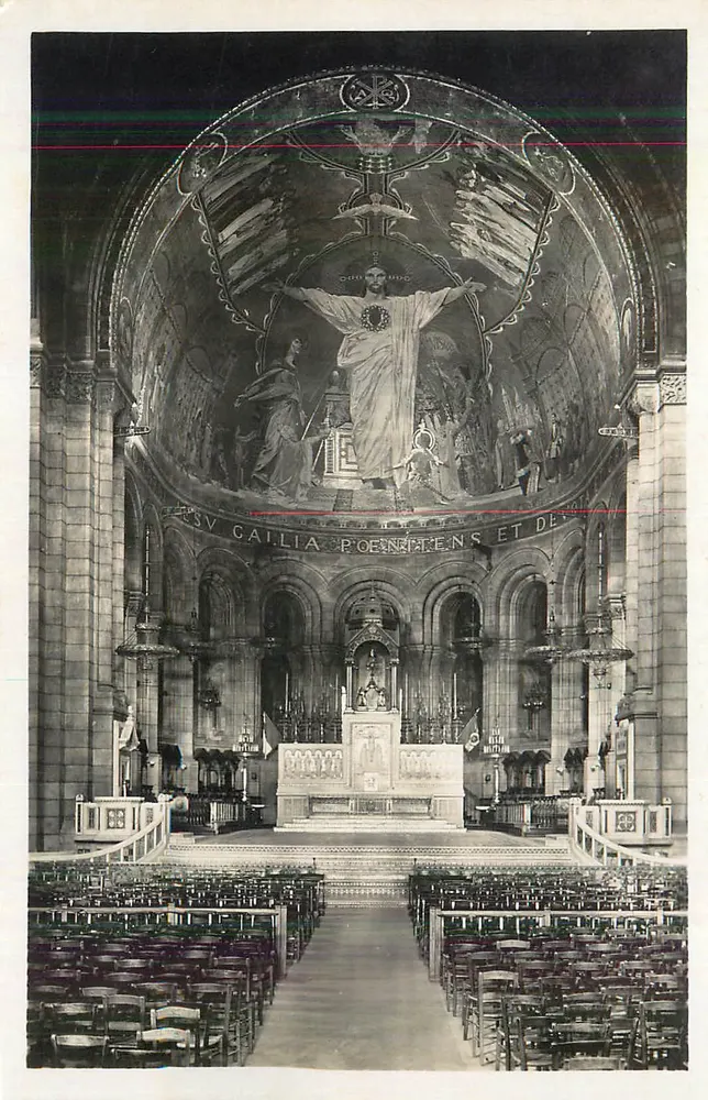 Intérieur de la basilique Notre-Dame de Fourvière — vue du chœur et du plafond peint — éditeur non identifié - Recto