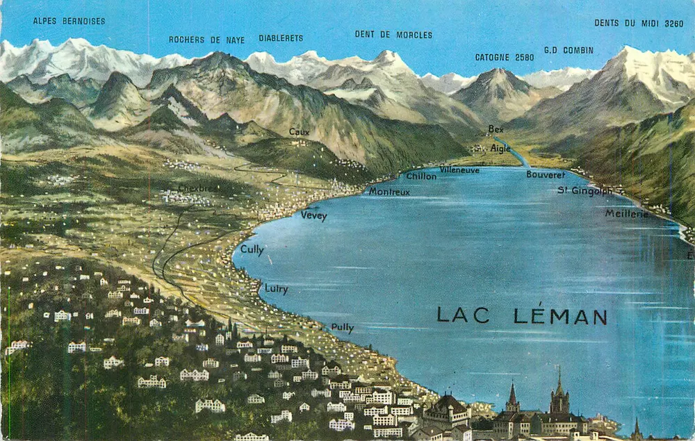 Lago Léman — Vista panorâmica das Alpes Bernoises — editor não visível - Frente