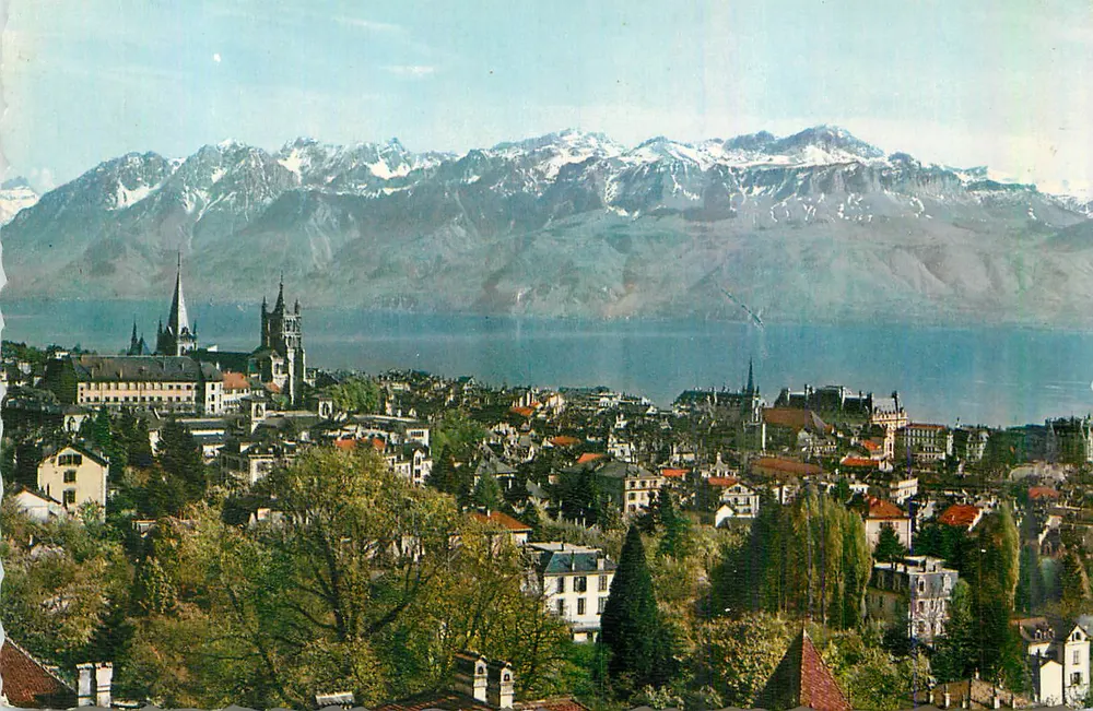 Ansicht von Annecy — See und schneebedeckte Berge — Verleger nicht sichtbar - Vorderseite