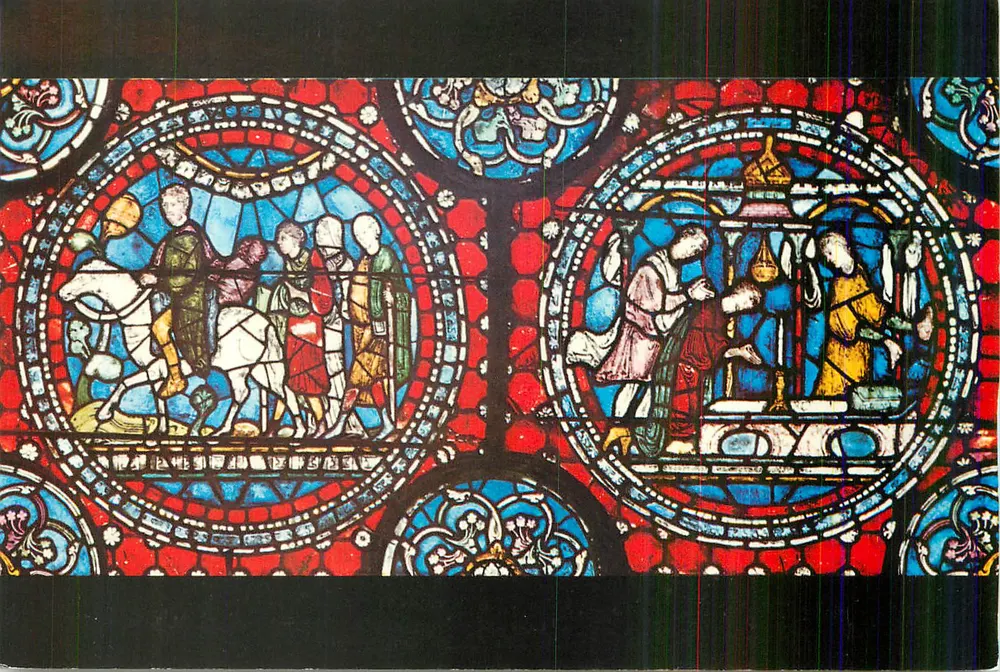 Fenster der Kathedrale von Chartres — Szene der Geburt und der Vorstellung im Tempel — Verlag nicht sichtbar - Vorderseite
