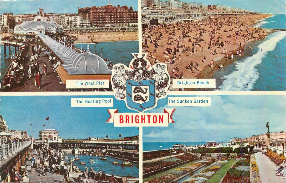 Brighton — The West Pier, Brighton Beach, The Boating Pool, The Sunken Garden — Verlag nicht sichtbar - Vorderseite