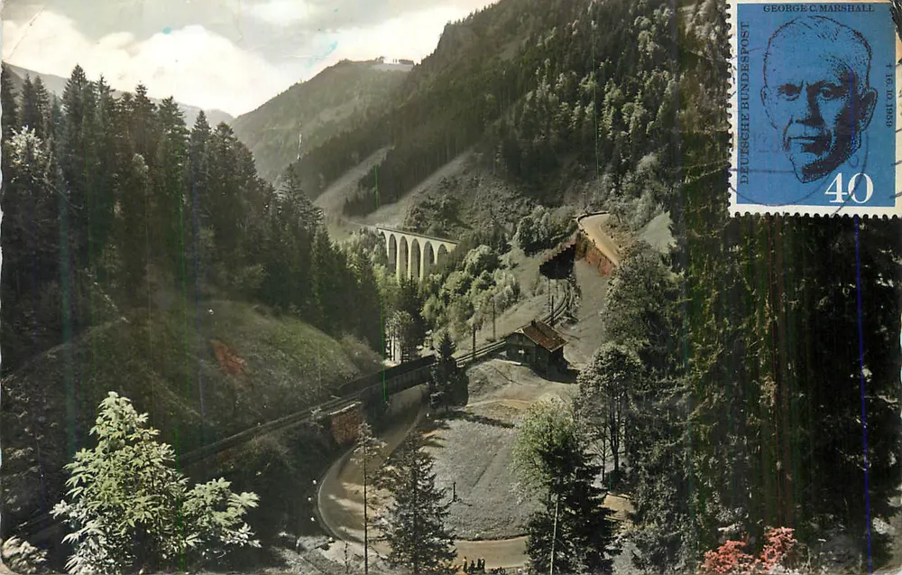Viadukt in den Bergen — Aussicht auf das Tal — Deutsche Bundespost - Vorderseite