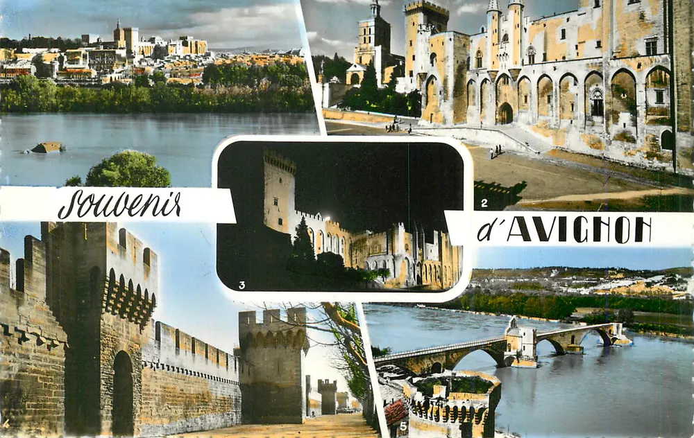Avignon — Panoramablick mit Palast der Päpste, Brücke und Mauern — Erinnerung an Avignon - Vorderseite