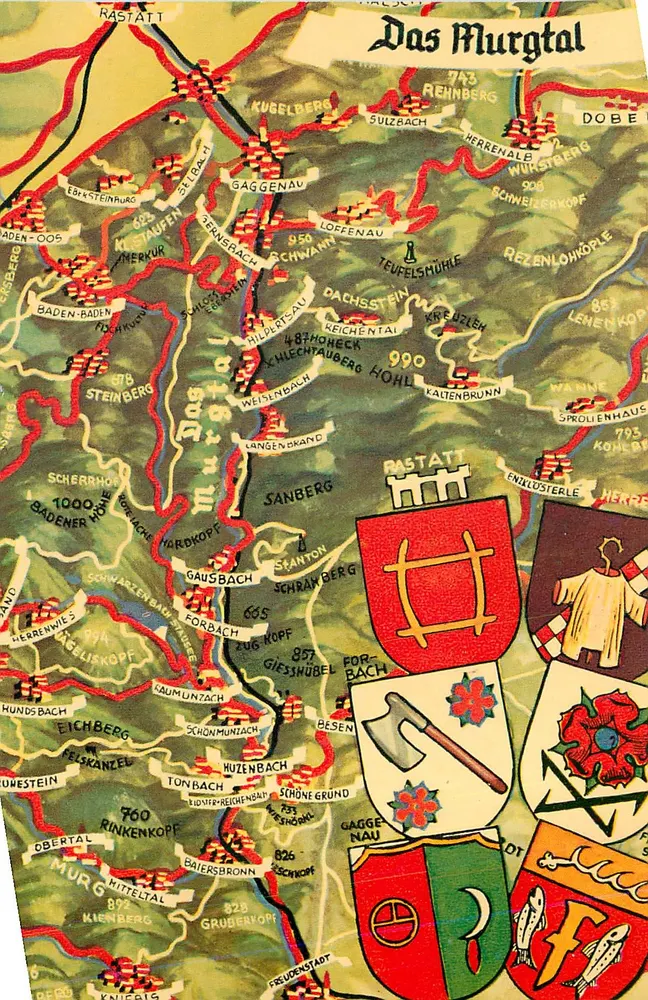 Das Murgtal — carta topográfica e com brasões — editor não visível - Frente