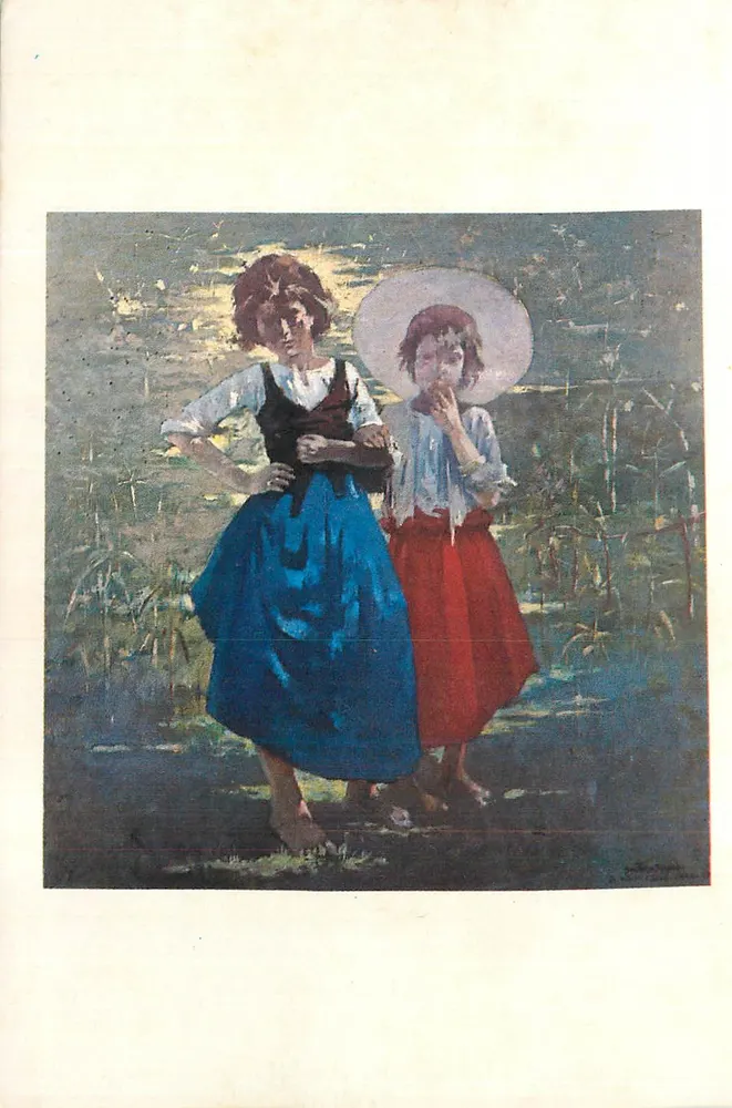 Zwei junge Mädchen am Seeufer — Illustration — Verlag und Seriennummer nicht lesbar - Vorderseite