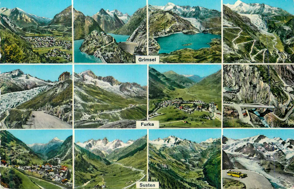 Grimsel, Furka, Susten — paisagens alpinas suíças — editor não identificado, número de série não visível - Frente