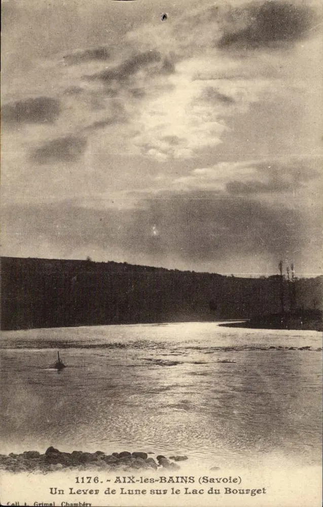 Un Lever de Lune sur le Lac du Bourget — AIX-les-BAINS (Savoie) — Grimal Chambéry n°1176 - Recto