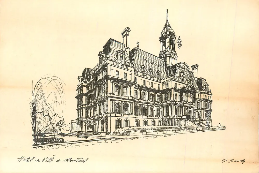 Hôtel de Ville van Montreal — tekening in inkt — G. Savoie - Voorkant