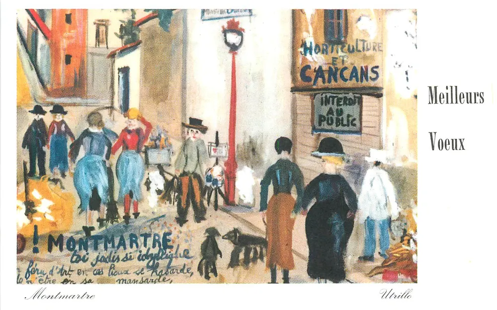 Montmartre — scena uliczna z przechodniami i psami — Utrille - Awers