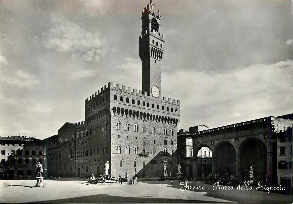 Firenze - Piazza della Signoria — Palazzo Vecchio e la torre del Campanile - Recto