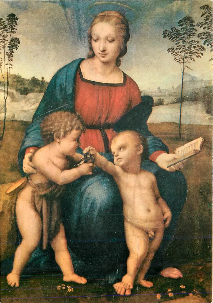Maria mit Kind und dem Heiligen Johannes dem Täufer — Reproduktion — Verlag und Seriennummer nicht lesbar - Vorderseite
