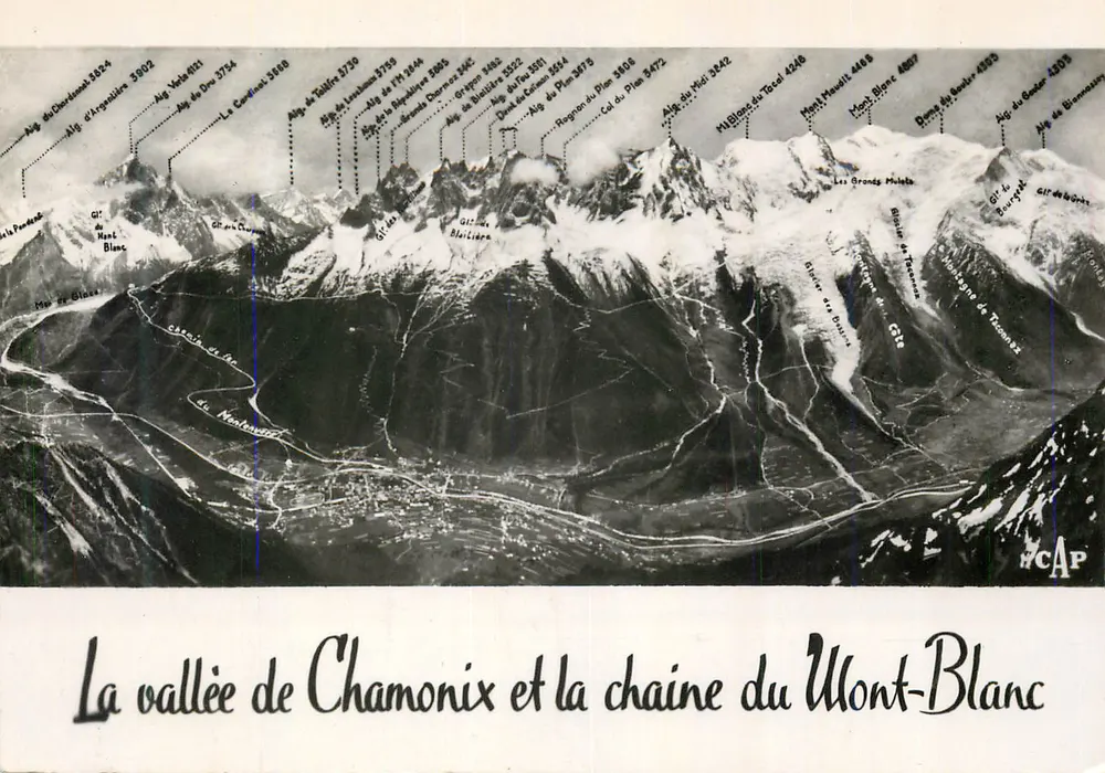 Die Talregion Chamonix und die Mont-Blanc-Kette — Vintage Postcard/Antike Ansichtskarte n° 754, Verlag ACAP - Vorderseite