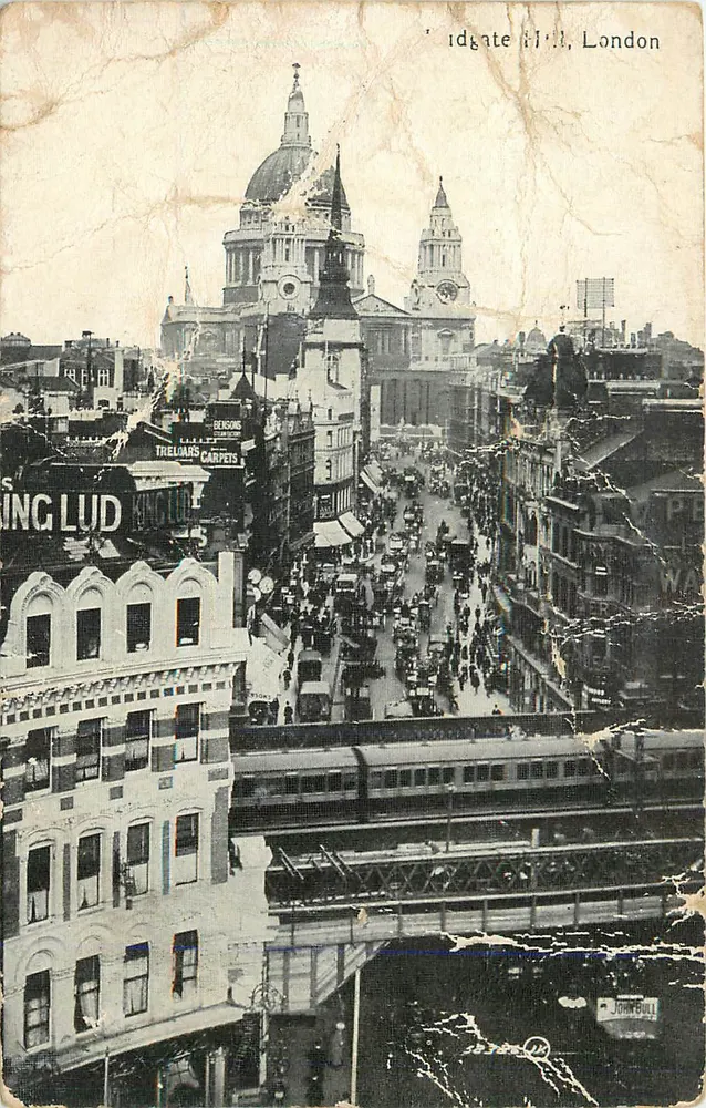 Idgate Hill, Londres — vista da catedral de São Paulo e de uma via férrea — editor John Bull - Frente