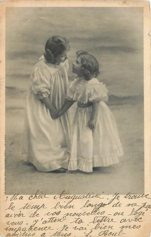 Duas jovens na praia — B. SPAREN, IMP. ÉDIT. TUMINÈSE, PARIS, N. 0.025 - Frente