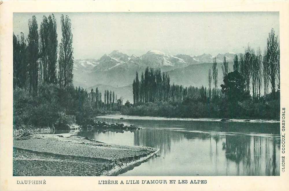 Die Isère an der Île d'Amour und die Alpen — Dauphiné — Cliché Oddoux, Grenoble - Vorderseite