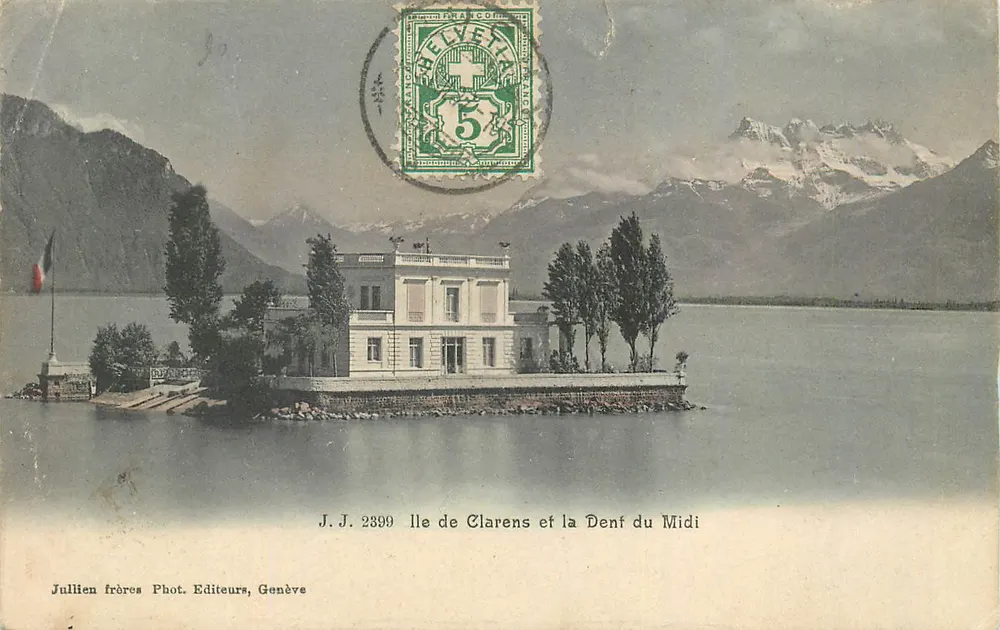 Ilha de Clarens e a Dent du Midi — J.J. 2899 — Jullien frères Fotografia. Editora, Genebra - Frente
