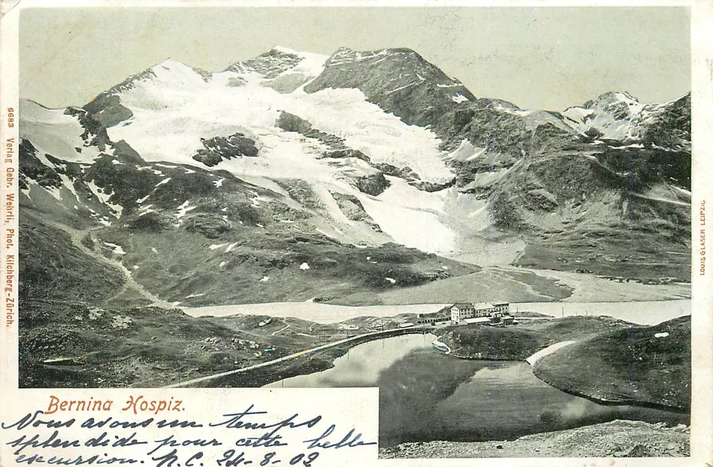 Bernina Hospiz — Glacier de Bernina — editor Verlag Gäh, Wägital, fot. Kühberg-Zurich, n° 8883 - Frente