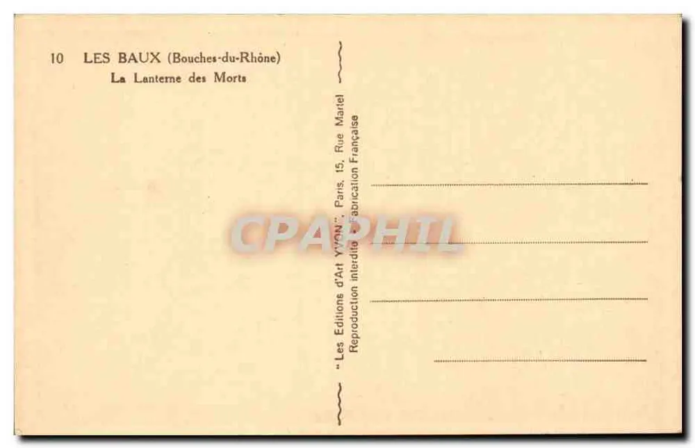 Les Baux (Bouches-du-Rhône) — A Lanterna dos Mortos — Éditions d'Art Yvren, Paris - Verso