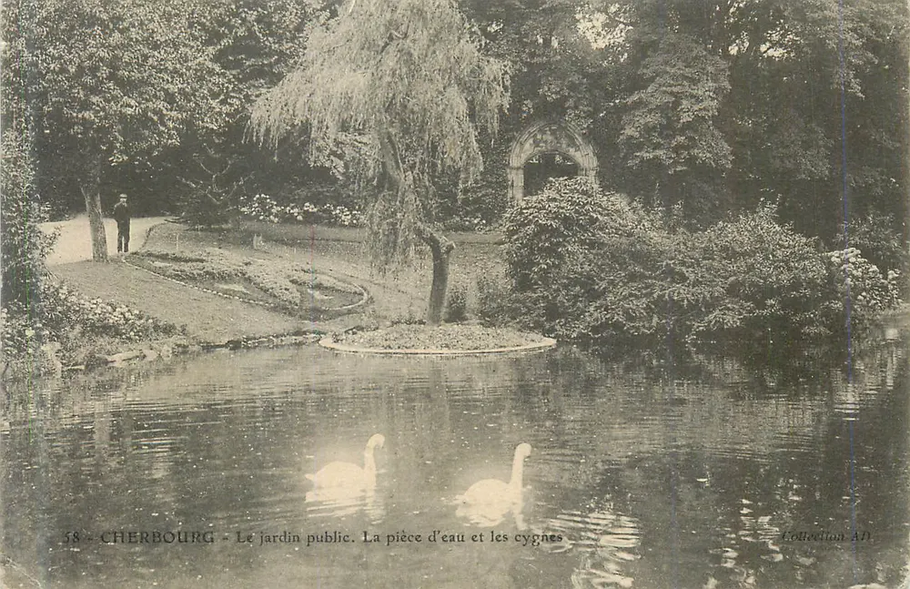 Cherbourg - Der öffentliche Garten. Die Wasserstelle und die Schwäne — Collection AD - Vorderseite