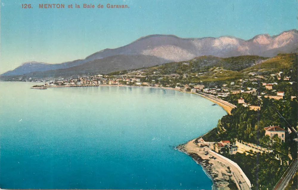Menton e a Baía de Garavan — vista panorâmica — editor desconhecido, n° de série 126 - Frente