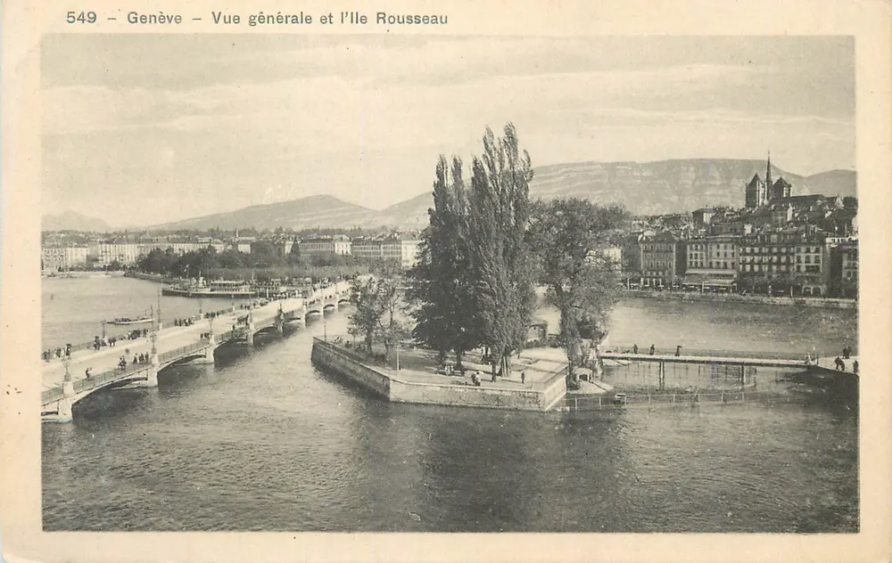 Genève – Vue générale et l'Île Rousseau — Éditeur non identifié, n° de série 549 - Recto