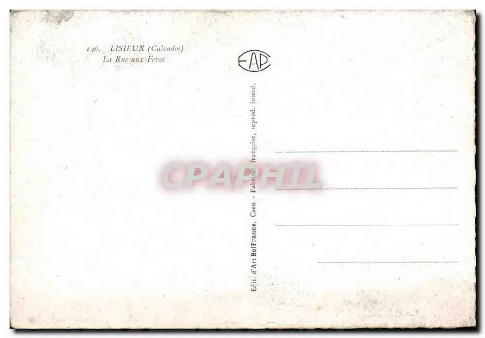 Lisieux (Calvados) — A Rua das Fadas — Edição d'Art Bell France, Caen - Verso