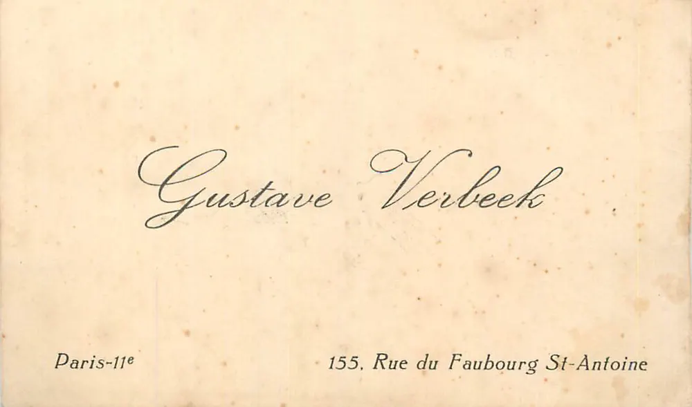 Gustave Verbeek — Adresse in Paris-11. — handschriftliche Karteikarte - Vorderseite