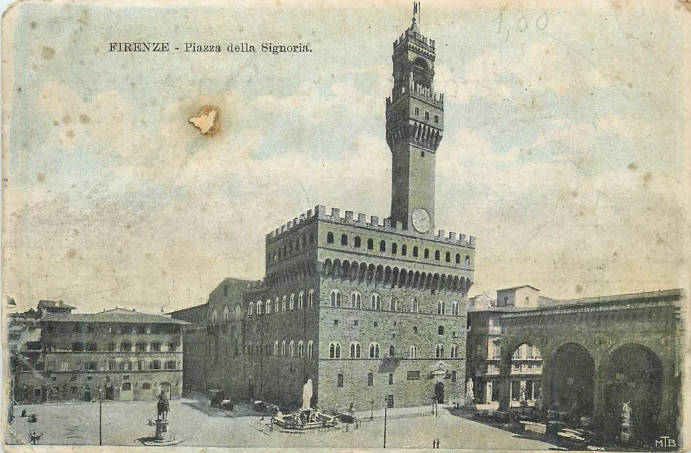Florence — Piazza della Signoria — Palazzo Vecchio i wieża dzikiego dzwonu - Awers