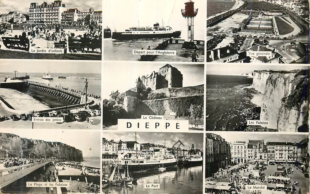 Dieppe — Vue panoramique avec les principaux sites — Éditeur non visible - Recto
