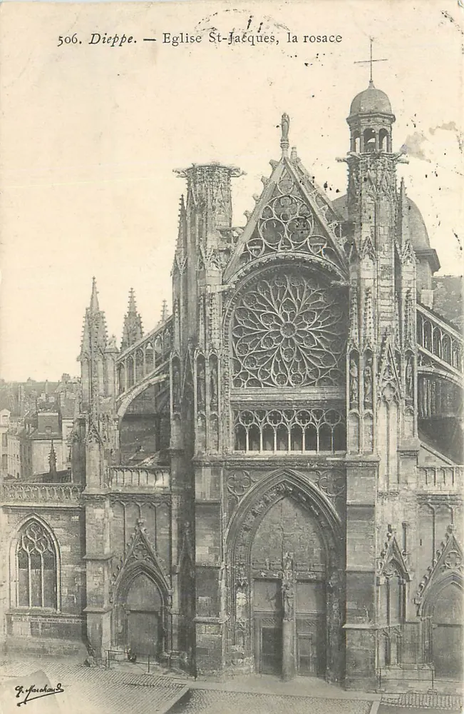 Dieppe — Chiesa di San Giacomo, la rose fenestrale — Editore J. Fouchard, n° 506 - Recto