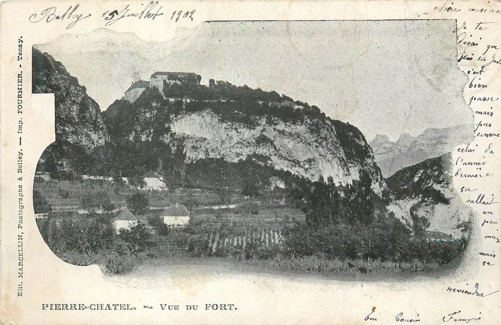 Pierre-Châtel — Vista do Forte — Imp. Fournier em Belley - Frente