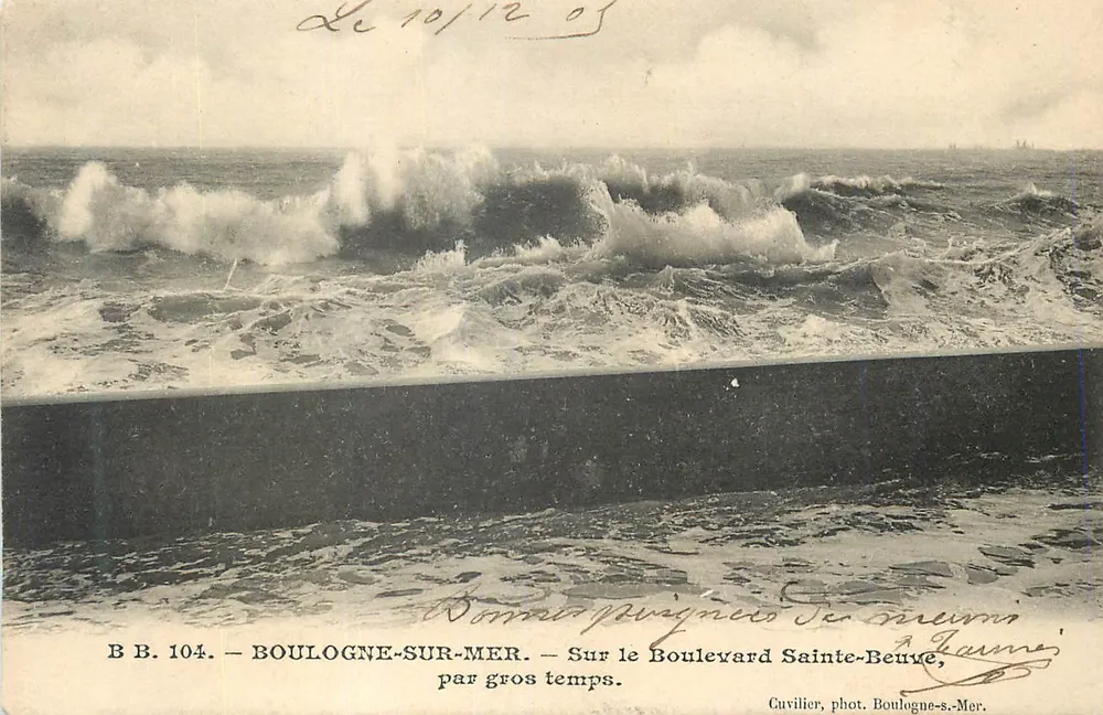 Boulogne-sur-Mer — Sur le Boulevard Sainte-Beuve, par gros temps — Cuvillier, phot. Boulogne-s.-Mer, B.B. 104 - Vorderseite