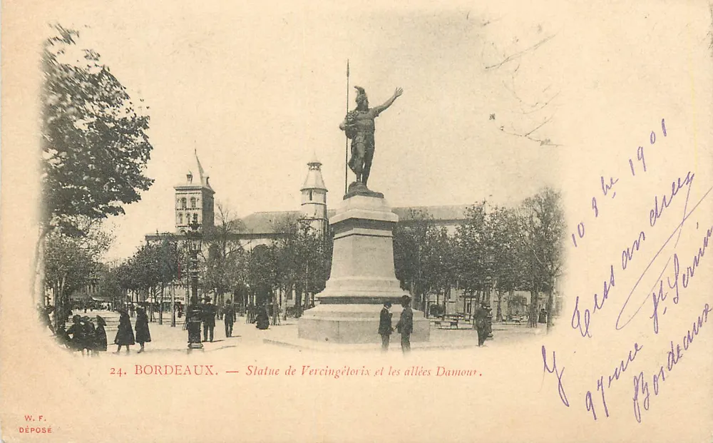 Bordeaux — Statue des Vercingétorix und die Alleen Damour — W. F. Déposé - Vorderseite
