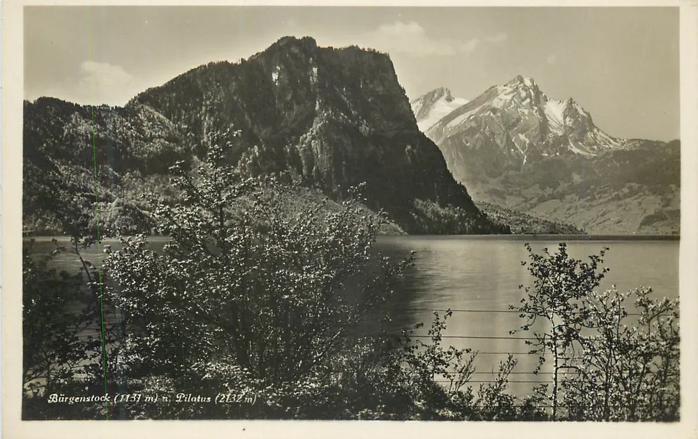 Bürgenstock (1137 m) n. Pilatus (2132 m) — vista lacustre alpina — editor não visível - Frente