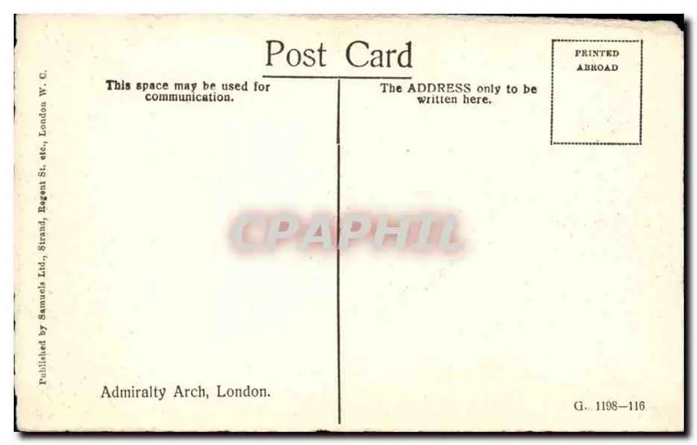 Admiralty Arch — London — Verlag Samuels Ltd. Nr. G. 1108-116 - Rückseite