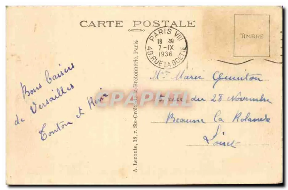 Versailles — Der Park — Der Bassin des Drachen an einem Tag der Grandes Eaux — Verlag A. Leconte, Nr. 153 - Rückseite