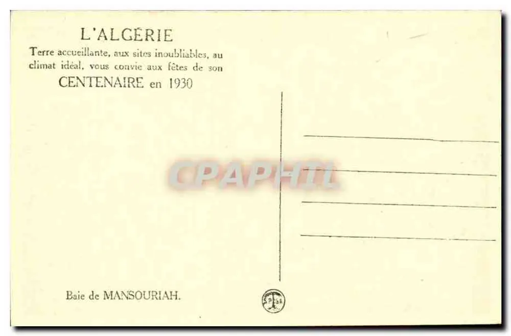 Baía de Mansouriah — Argélia - Verso