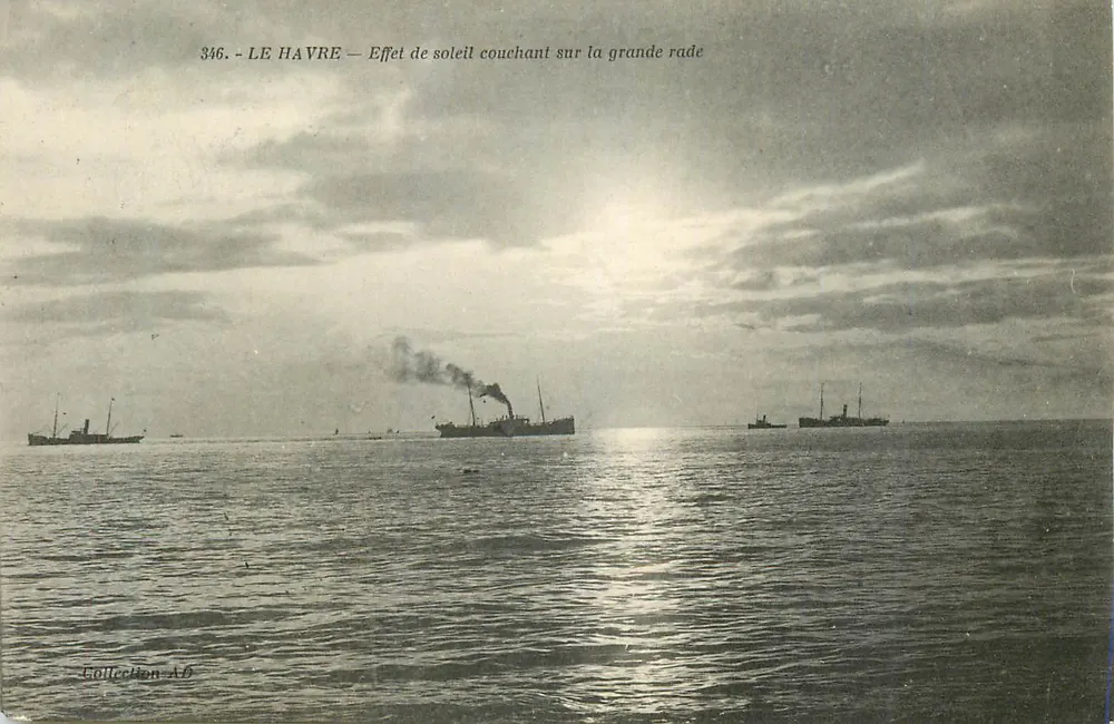 Le Havre — Sonnenuntergangseffekt am großen Hafen — Sammlung AD - Vorderseite